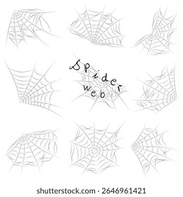 Spider web vector collection for design and decoration, can be used in many ways such as Halloween theme decoration, greeting cards, postcards, stickers, paper patterns, scrapbooks, and more