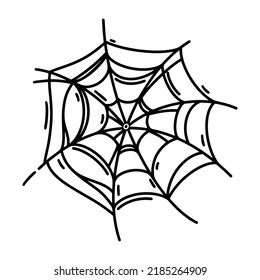 Spider web vector icon. Creepy, scary, sticky cobweb. Black outline isolated on white background. Gossamer sketch. Line art for Halloween decor, holiday cards, invitations, logo design and apps