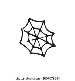 Spider web vector illustration in doodle style. Web for Halloween, a scary, ghostly, spooky element for design on Halloween. Vector illustration in Doodle style