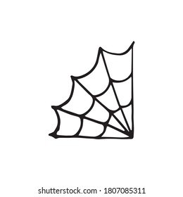 Spider web vector illustration in doodle style. Web for Halloween, a scary, ghostly, spooky element for design on Halloween. Vector illustration in Doodle style