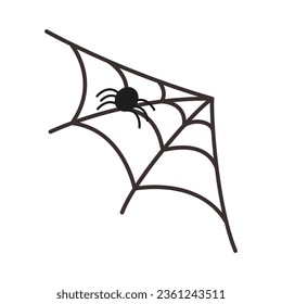 Spider web vector illustration in doodle style. Web for Halloween, a scary, ghostly, spooky element for design on Halloween. Vector illustration in Doodle style