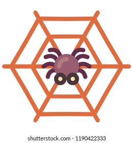 Spider and spider web vector illustration in flat color design