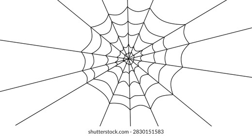 Spider Web Vector Illustration Isolated on White Background, Spiderweb Outline Line Art Design Element for Halloween