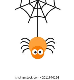 Spider and spider web vector isolated on white. Happy Halloween symbol. Spider web element, scary, spooky, horror Halloween decor