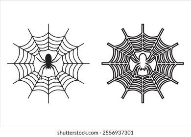 Spider web with spider vector line art of illustration