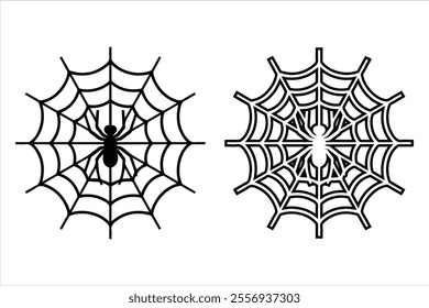 Spider web with spider vector line art of illustration
