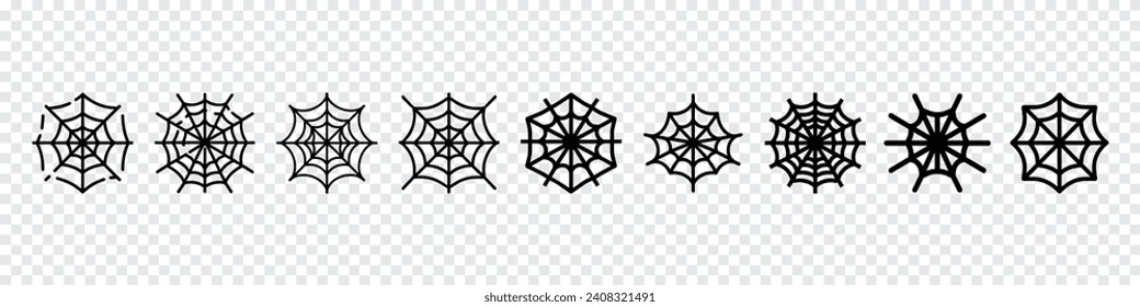 Spider web vector, line icon of a spider web. spider net, Spiderweb set. Spiderweb. Cobweb icon collection. Spiderweb icon set. Spider web black silhouette