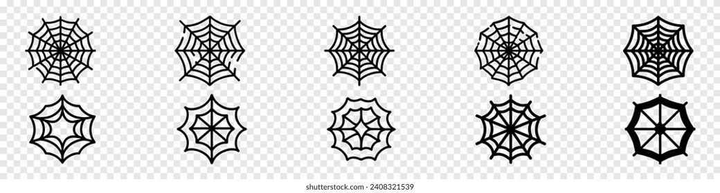 Spider web vector, line icon of a spider web. spider net, Spiderweb set. Spiderweb. Cobweb icon collection. Spiderweb icon set. Spider web black silhouette