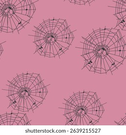Spider web vector seamless pattern on pink background. Creative halloween ornament for wrapping, scrapbooking, wallpaper, fabric designs.
