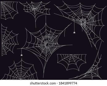 Spider web vector set on dark background