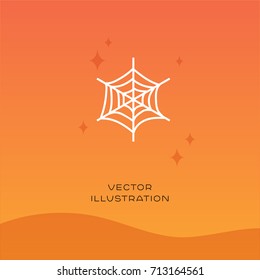 Spider web vector silhouette icon on gradient background. Halloween flat illustration