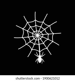 spider web white silhouette on black background logo design vector illustration
