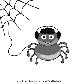 spider with spider webs and headphones