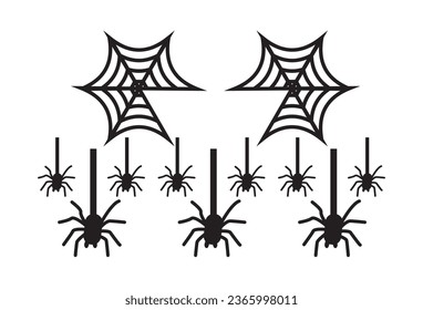 spider webs icon vector illustration. A collection of spider webs, depicted in various intricate and spooky designs, is presented against a clean white background. These spider webs are accompanied