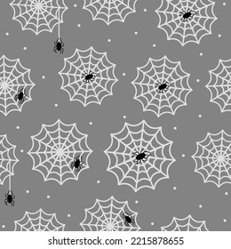 Spider webs on gray seamless repeat pattern, halloween creepy cute background