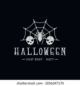 spider webs and skull halloween logo vintage vector illustration template icon design
