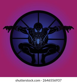 Homem-Aranha em uma janela sombreada: Silhueta é uma imagem marcante do icônico super-herói da Marvel em uma janela circular