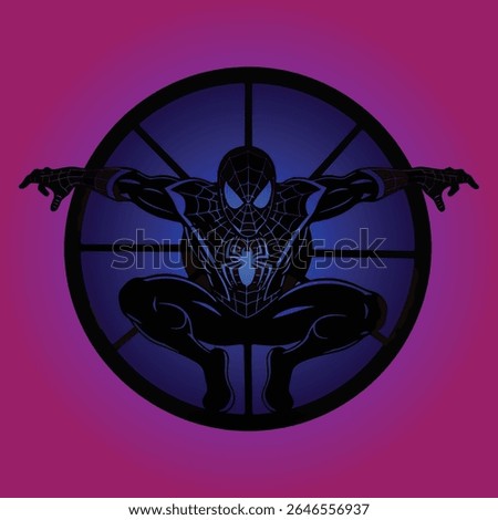 Spider-Man in a shadowy window: Silhouette is a striking image of the iconic Marvel superhero in a circular window