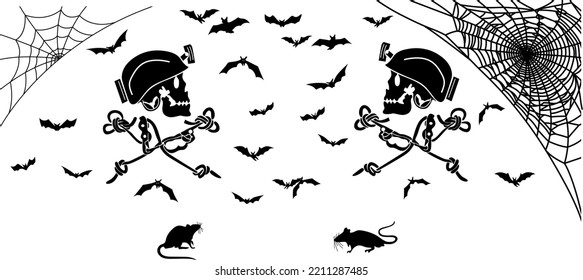 Spiders Bats Rats Skull Design Layout Clipart (archivo editable) - Ilustración vectorial