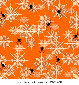 Spiders and cobweb on yellow background. The composition of three layers can be separated apart.