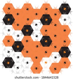 Spiders and cobwebs. Pattern for Halloween. Background for packaging paper, gifts, shawls, glasses, mugs, walls on Halloween