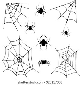 spiders and cobwebs, set of halloween design elements