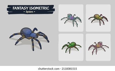 Spiders Fantasy game assets - Isometric Vector Illustration