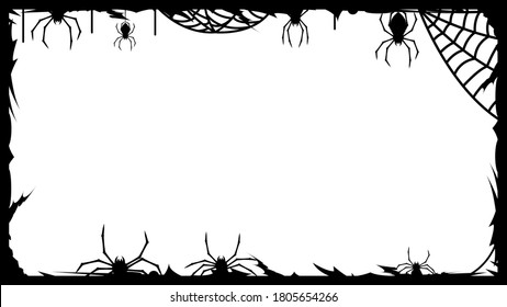 Spiders Frame Web with White Background. Halloween Background Design Element. Spooky, Scary Horror Decoration Vector