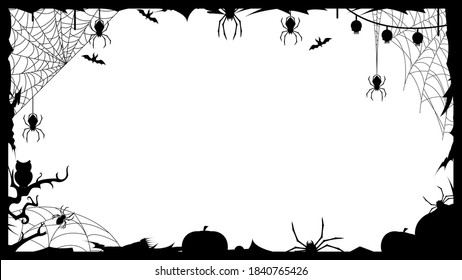 Spiders Frame Web with White Background. Halloween Background Design Element. Spooky, Scary Horror Decoration Vector
