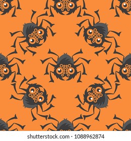 Spiders of Halloween seamless pattern of orange color