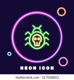 Spiders Line Icon. Virus, Antivirus, Protection, Hacking, Programming, Www, World Wide Web, Internet. Defense Concept. Neon Glow Style. Vector Line Icon For Business And Advertising