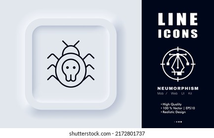 Spiders Line Icon. Virus, Spinner, Protection, Hacking, Programming, Www, World Wide Web, Internet. Defense Concept. Neomorphism Style. Vector Line Icon For Business And Advertising