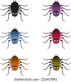 Spiders, Multicolored Spiders on White Background, Spiders Vectors