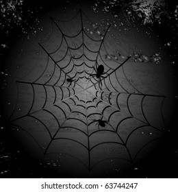 Spiders and net on the splotchy background