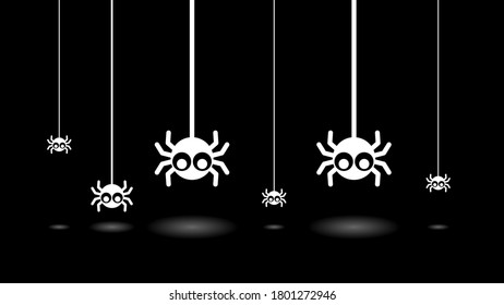 Spiders on Web with dark Background. Halloween Background Design Element. Spooky, Scary Horror Decoration Vector