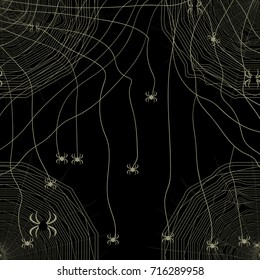 spiders on a web pattern on dark. vector illustration