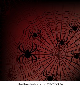 spiders on a web pattern on red. vector illustration