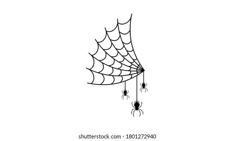 Spiders on Web with white Background. Halloween Background Design Element. Spooky, Scary Horror Decoration Vector