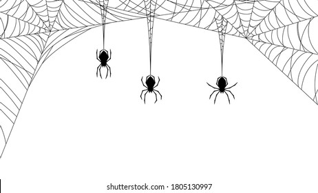 Spiders on Web with white Background. Halloween Background Design Element. Spooky, Scary Horror Decoration Vector