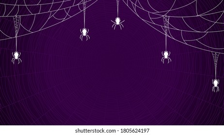 Spiders on Web with white Background. Halloween Background Design Element. Spooky, Scary Horror Decoration Vector