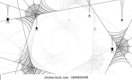 Arañas en la web con fondo blanco. Elementos de diseño de fondo de Halloween. Espeluznante, aterrador vector de decoración de horror