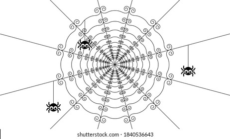 Spiders on Web with white Background. Halloween Background Design Elements. Spooky, Scary Horror Decoration Vector