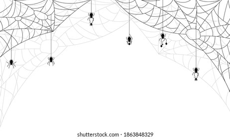 Arañas en la web con fondo blanco. Elemento de diseño de fondo de Halloween. Espeluznante, aterrador vector de decoración de horror