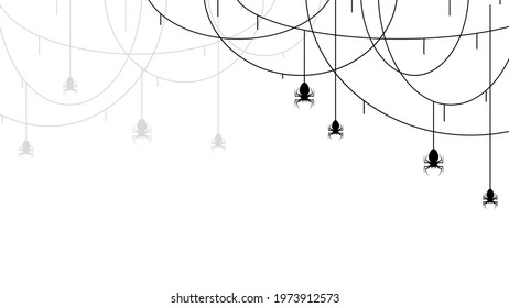 Spiders on Web with white Background. Halloween Background Design Element. Spooky, Scary Horror Decoration Vector