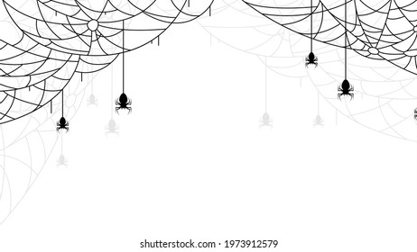 Spiders on Web with white Background. Halloween Background Design Element. Spooky, Scary Horror Decoration Vector