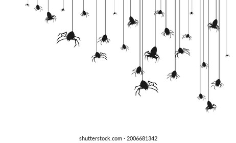 Spiders on Web with white Background. Halloween Background Design Element. Spooky, Scary Horror Decoration Vector