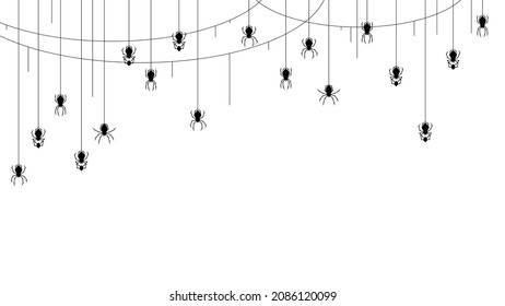 Spiders on Web with white Background. Halloween Background Design Element. Spooky, Scary Horror Decoration Vector