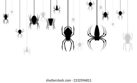 Arañas en la web con fondo blanco. Elemento de diseño de fondo de Halloween. Espeluznante, aterrador vector de decoración de horror