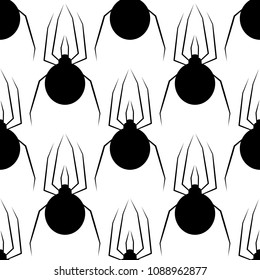 Spiders on Webs seamless pattern on white background repeats seamlessly.