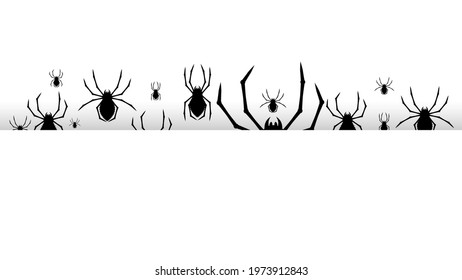 Spiders On White Background With Shadow Halloween Background Design Element. Spooky, Scary Horror Decoration Vector